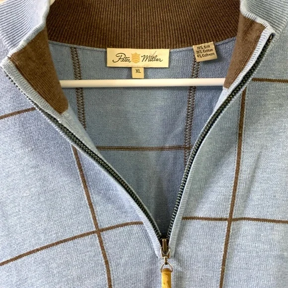 Peter Millar Light Blue Sweater Zippered Turtleneck Pullover - Picture 3 of 4
